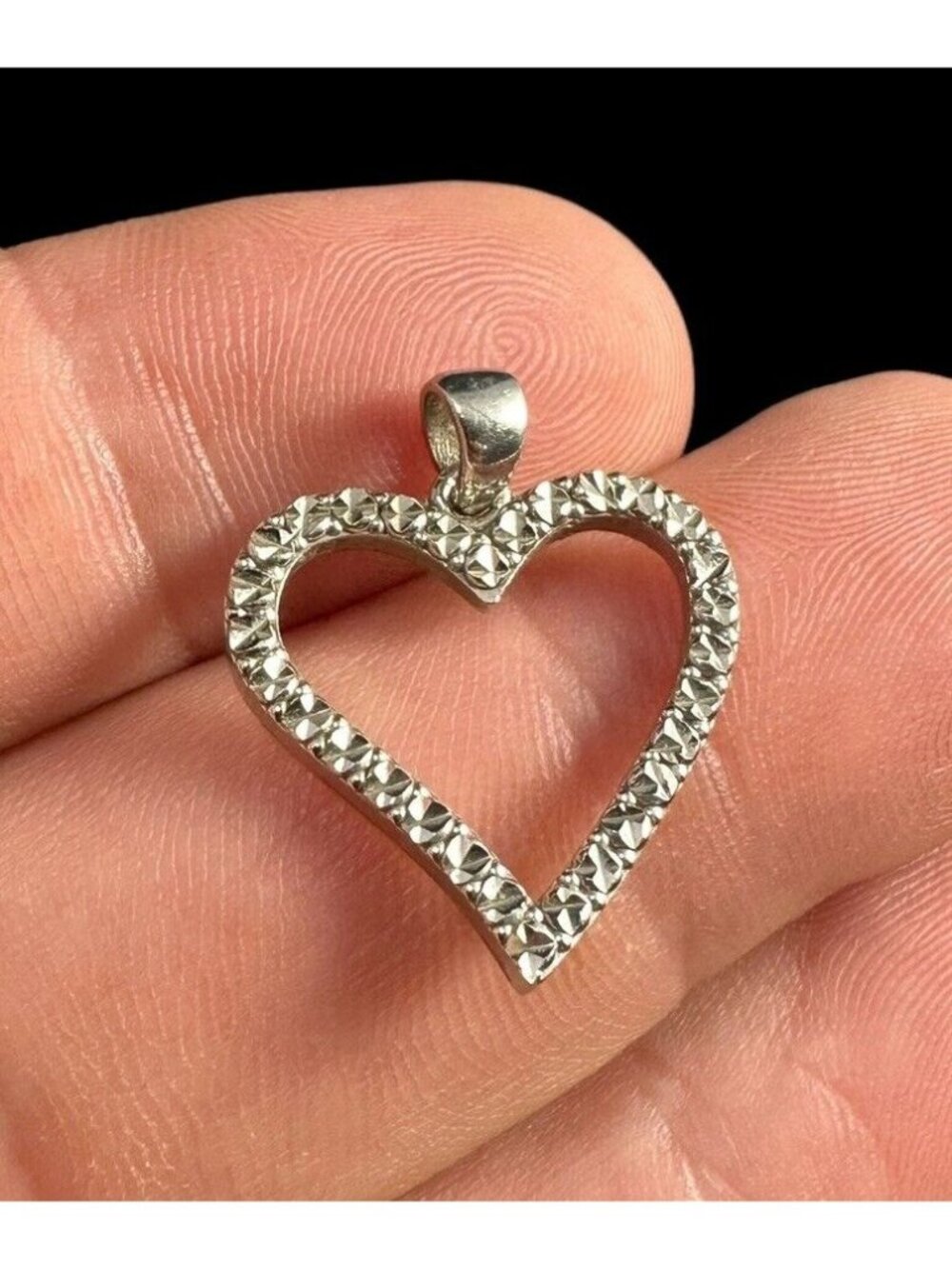 Signed GCJ 14k White Gold Heart Pendant Dangle Vintage 2.5 Grams